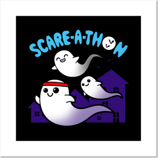 Funny Cute Kawaii Spooky Ghost Running Halloween Marathon Cartoon Posters and Art